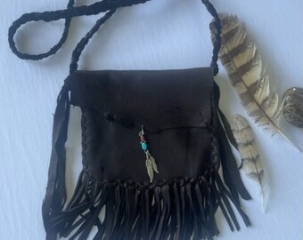 Custom Made Leather Deerskin Fringed Handmade Handbag