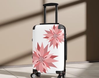 Rosa blommig handbagageväska — Lätt rullväska med stiliserade blommor