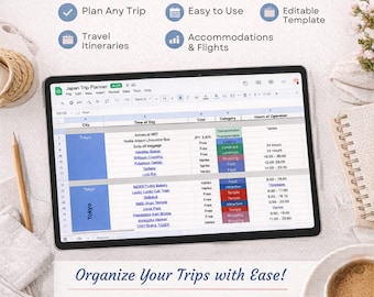 Japan Reiseplaner | Google Sheets Reiseplan Vorlage |   Tokyo Kyoto Osaka Reiseveranstalter | Bearbeitbarer digitaler Download