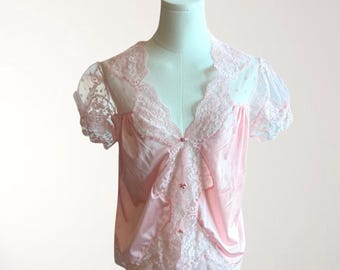 Vintage Lily of France Pink Button Up Bed Jacket