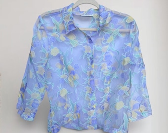 Vintage 90's Dawn Joy Fashions Sheer Floral Button Down Blouse
