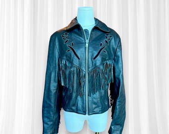 Vintage All American Rider Leather Fringe Motorcycle Jacket