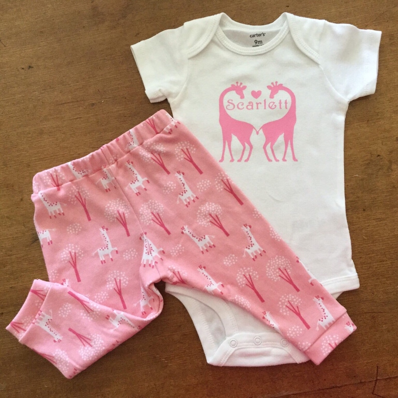 Giraffe baby outfit and hat leggings Pink Giraffe giraffe bodysuit
