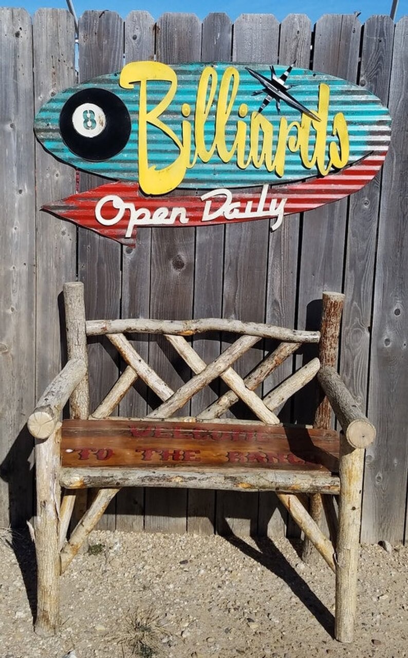 Billiards Mid-century Retro Sign, Painted Flat Metal, Vintage ...