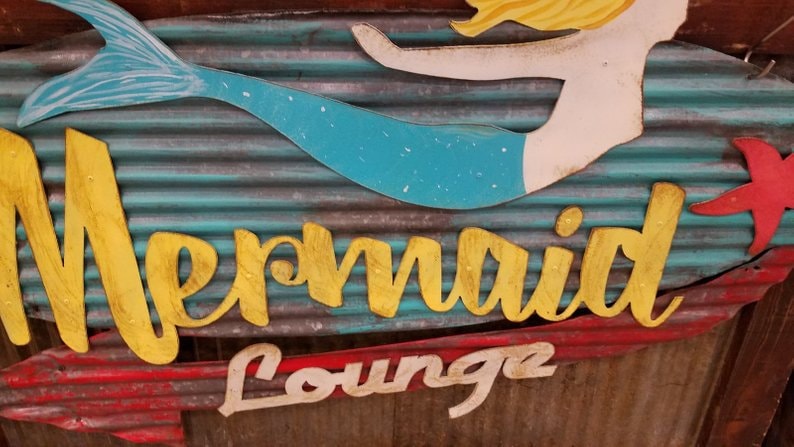 Mermaid Lounge Retro Corrugated Metal Sign Custom Lake House Sign FREE SHIPPING Boat Dock Lake House Decor Lake Sign Camping