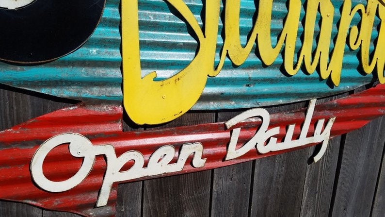 Billiards Mid-century Retro Sign, Painted Flat Metal, Vintage ...