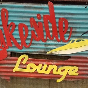 Lakeside Lounge Retro Corrugated Metal Sign Boats Boat Dock Camping Custom Lake House Sign Lake Location Sign Lake House Decor FREE SHIPPING