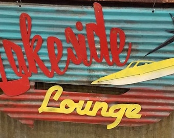 Lakeside Lounge Retro Corrugated Metal Sign Boats Boat Dock Camping Custom Lake House Sign Lake Location Sign Lake House Decor FREE SHIPPING