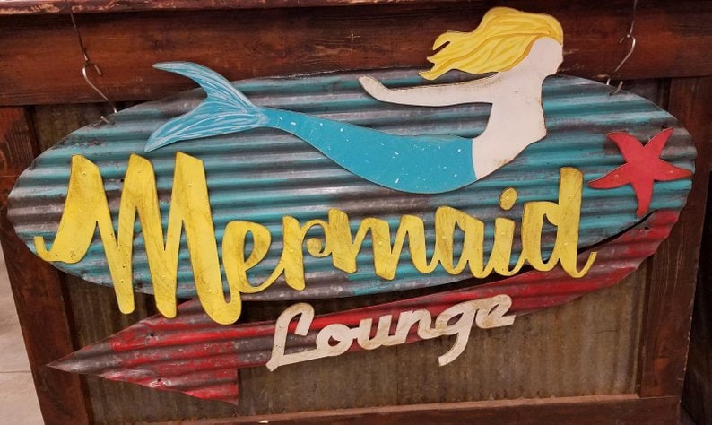 Mermaid Lounge Retro Corrugated Metal Sign Custom Lake House Sign FREE SHIPPING Boat Dock Lake House Decor Lake Sign Camping