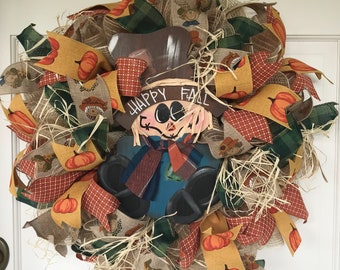 Fall Wreath, Scarecrow Wreath, Scarecrow Decor, Happy Fall, Fall Front Door, Autumn Wreath, Fall Home Decor, Harvest Decor, Happy Scarecrow