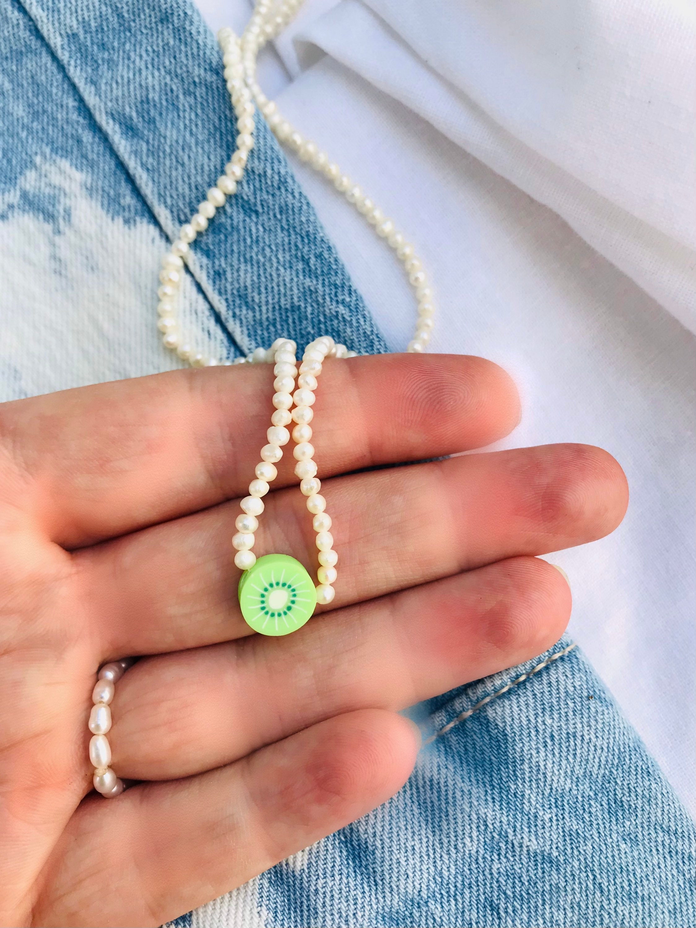 Kiwi pearly necklace Kiwi Pearles choker Pearly Kiwi Etsy
