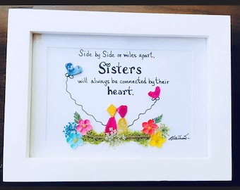 Handmade Pebble Art, Sister Gift, Framed Sea Glass Art