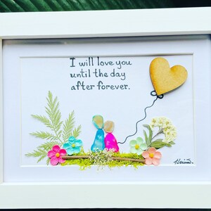 Handmade Pebble Art Love, Couples Gift, Anniversary Gift with Sea Glass.