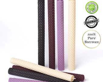 Natural Beeswax Taper Candles: Tall Votive Eco Candles - Set of 8