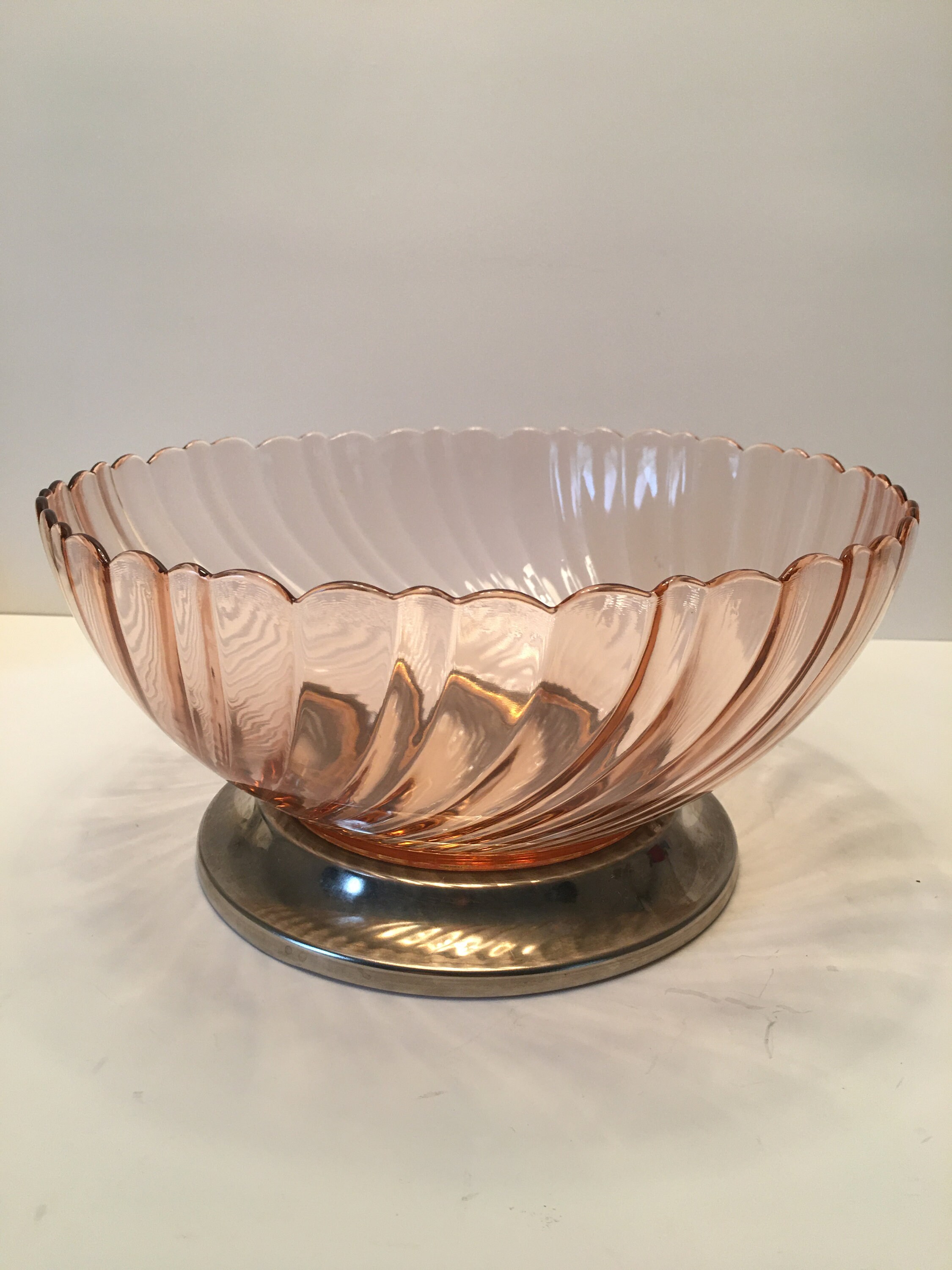 Large Pink Arcoroc France Silver Footed Salad Bowl Rosaline Etsy New Zealand