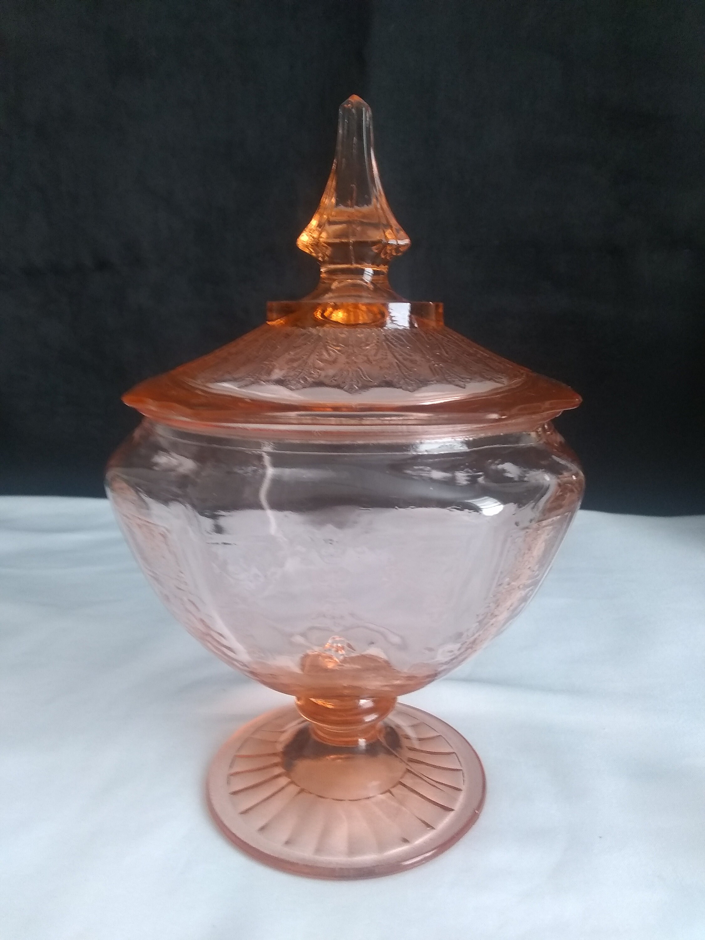 Embossed Pink Depression Glass Footed Candy Jar/large Pink Etsy