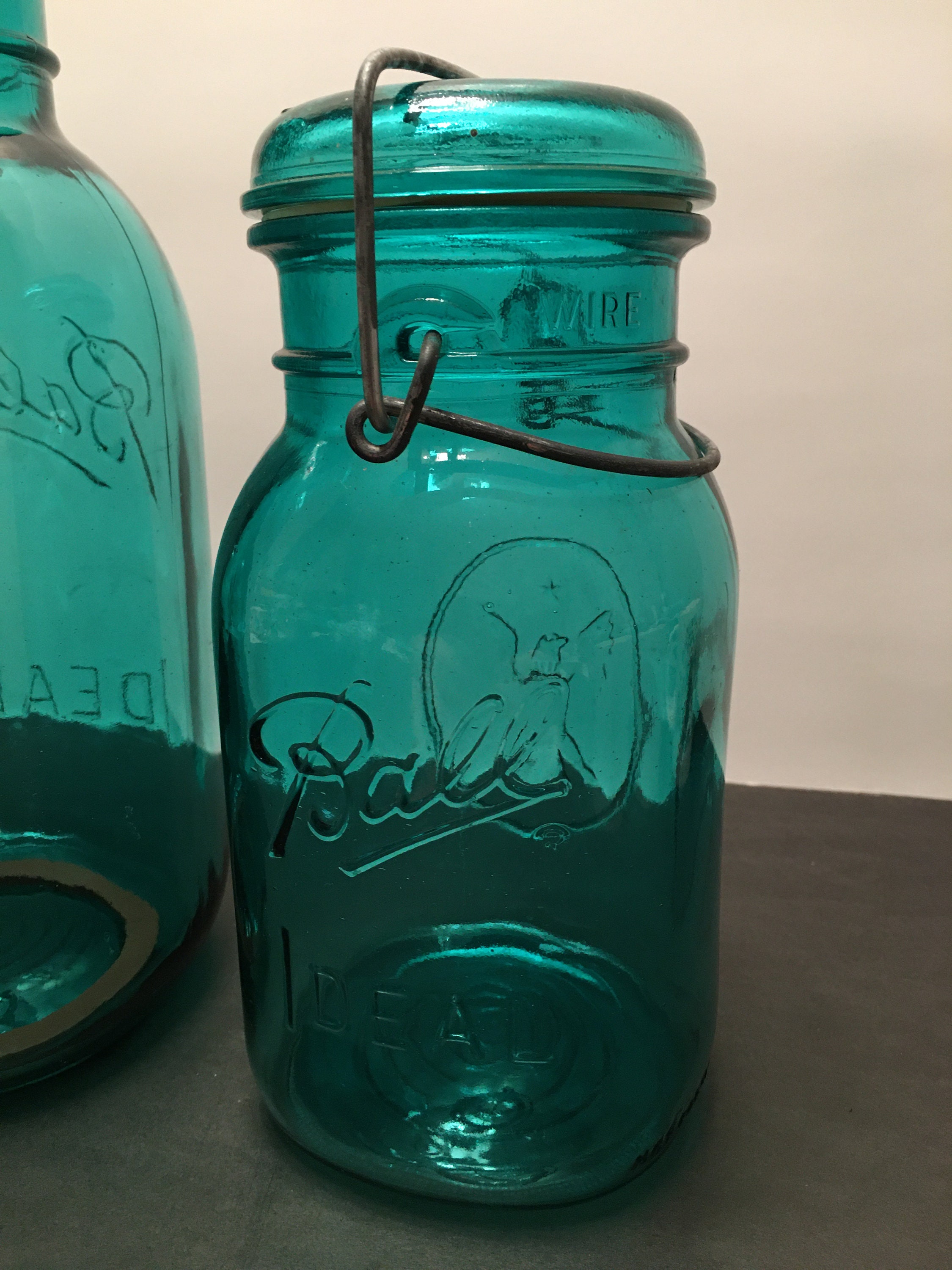 Green Ball Ideal Jar/Vintage Aqua Marine Glass Ball Jars/Ball Etsy