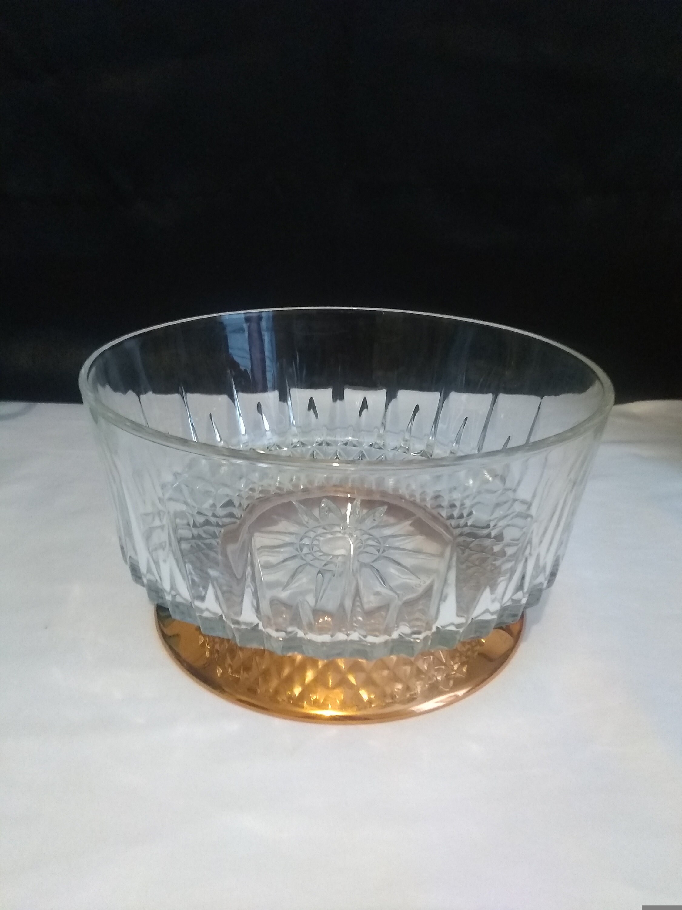 Arcoroc France Copper Footed Crystal Bowl Ornate Crystal Etsy