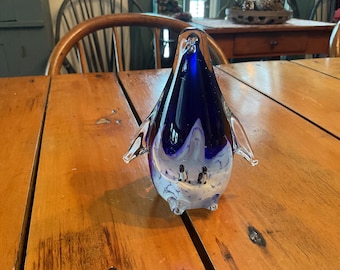 Vintage Cobalt Blue Art Glass Penguin Paperweight