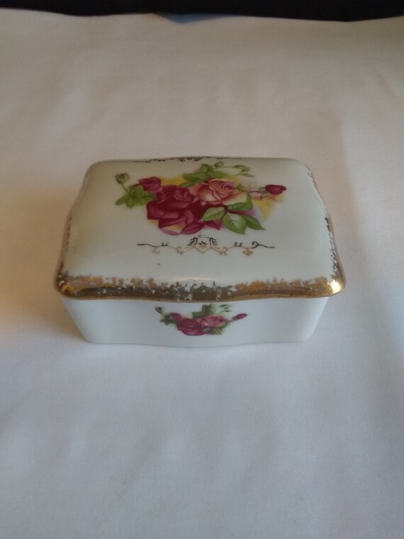 Vintage Ceramic Jewelry Box Set/Ceramic Rose Jewel