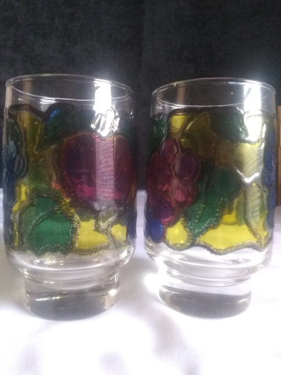 Vintage Stained Glass Juice Cups/faux Stained Glass Juice 