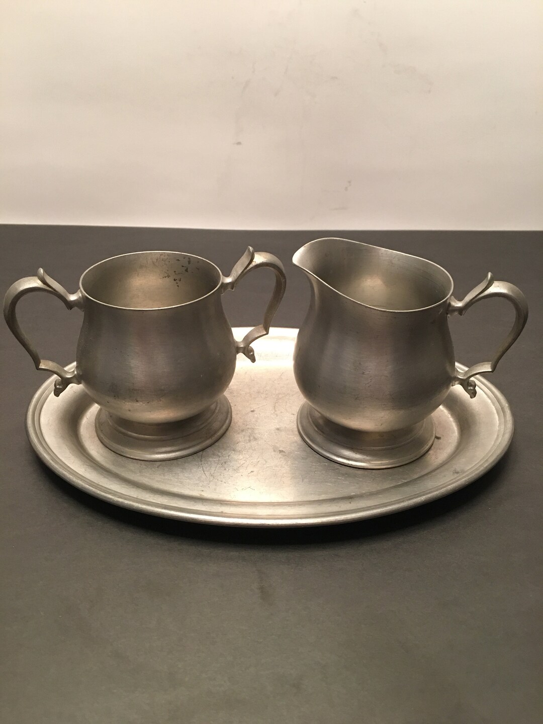 Towle Pewter Cream and Sugar Cup/web Pewter Tray/mismatch Pewter