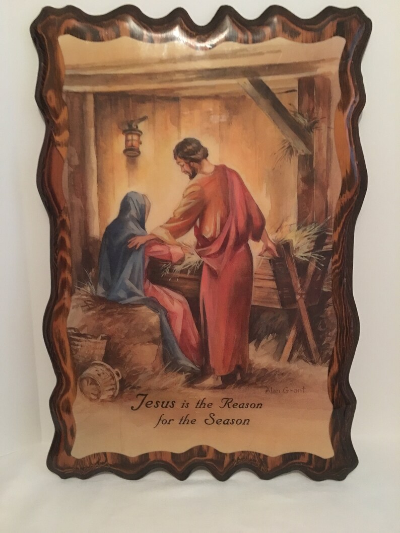 Large Wood Jesus Picture/Decoupage Wall Hanging/Large Etsy