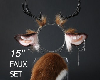 faux fur deer ear and tail plug set deer ear and tail plug set anime cosplay ear animal deer tail buttplug and ear petplay pet paly mature