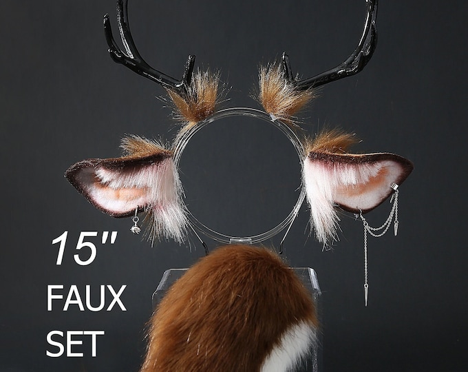 Realistic faux fur deer ear and tail set deer ear and tail set anime cosplay ear animal ear headband deer tail and ear fawn ear and tail