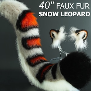 Realistische Kunstpelz grau Schnee Leopard Ohren und Schwanz set Anime Cosplay pelzigen Schnee Leopard Schwanz und Ohr Tier Rollenspiel Leopard kemonomimi