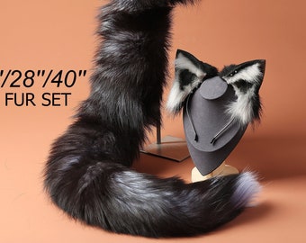 Silver fox tail and ear set fox ear and tail cosplay wolf tail and ears cat tail cat ear anime cosplay kitten ears and tail halloween gift