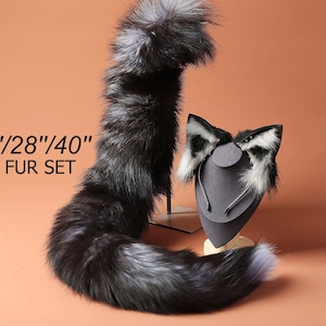 Silver fox tail and ear set fox ear and tail cosplay wolf tail and ears cat tail cat ear anime cosplay kitten ears and tail halloween gift