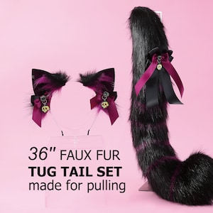 Realistic faux fur cat tail and ear set cat ear headband kitten ear and tail fox tail wolf tail anime cosplay ears and tail kitteplay