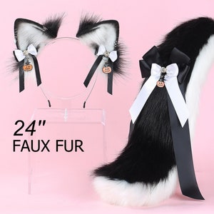 Black puppy ear and tail set realistic faux fur shepherd dog ear and tail set shiba Inu dog ear and tail set cosplay puppy play halloween
