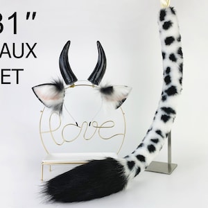 realistic faux fur cow tail and ear set cow ear and tail set cattle tail and ear headband furry cow ears and horns anime cosplay petplay