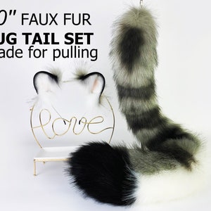 Realistic faux fur snow leopard ear and tail set anime cosplay tail and ear set kemonomimi petplay ear headband halloween gift