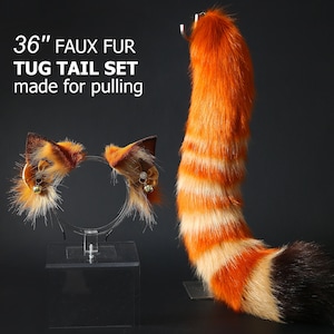 Realistic faux fur cat tail and ear set cat ear headband kitten ear and tail fox tail wolf tail anime cosplay ears and tail kitteplay