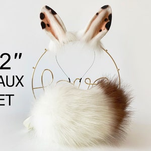 white spot bunny tail and ear set rabbit ear and tail set bunny ears tail cosplay anime ears bunny ear headband rabbit ear petplay halloween