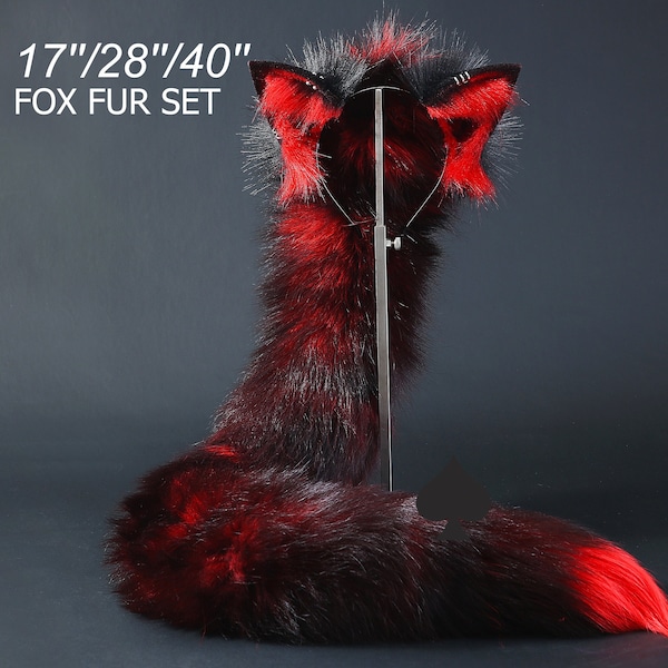 Red black fox tail plug and ear set - fox ear and tail buttplug - wolf tail butt plug - anal plug tail cat ear anime cosplay -mature