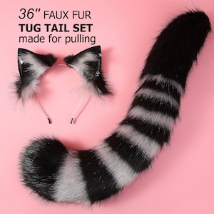 Realistic faux fur cat tail and ear set cat ear headband kitten ear and tail fox tail wolf tail anime cosplay ears and tail kitteplay