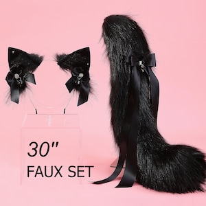 Realistic faux fur cat tail and ear set cat ear headband kitten ear and tail fox tail wolf tail anime cosplay ears and tail kitteplay