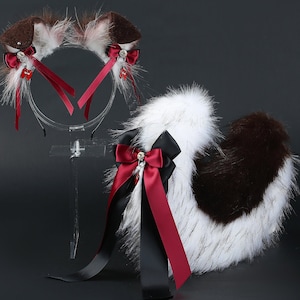 Brown puppy ear and tail set realistic faux fur shepherd dog ear and tail set shiba Inu dog ear and tail set cosplay puppy play halloween