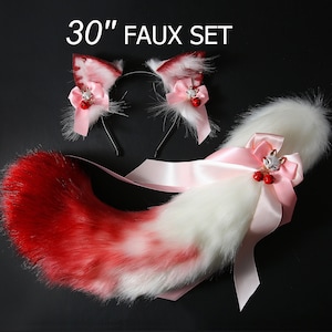 Realistic faux fur cat tail and ear set cat ear headband kitten ear and tail fox tail wolf tail anime cosplay ears and tail kitteplay