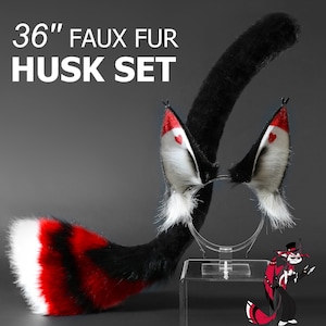 Faux Fur Husk Ears Husk tail Hazbin Hotel Cosplay Ears - Husk Tail Cosplay - Hazbin Hotel Husk Ears and Tail - Faux Fur Ears and Tug Tail