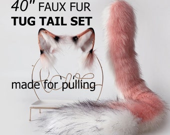 pink dragon tug tail plug and ear set anime cosplay fluffy tipped dragon wirin wickerbeast fursuit tail furry tail butt plug lolita mature