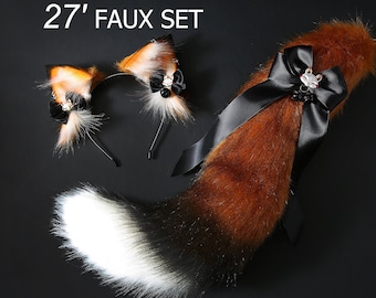 faux fur red fox tail plug and ear wolf tail buttplug and ear kitten ear and tail plug set curved tail and ear plug cosplay -mature