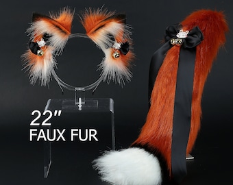 Realistic faux fur red fox tail and ear wolf tail and ear kitten ear and tail set cat tail and ear anime cosplay tail fox ear headband