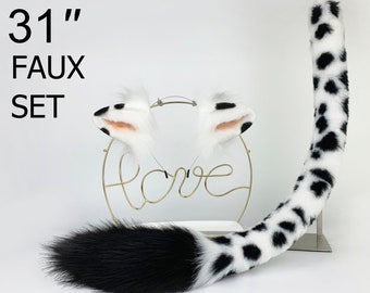 realistic faux fur cow tail and ear set cow ear and tail set cattle tail and ear headband furry cow ears and tail anime cosplay petplay
