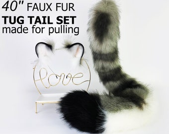 Conjunto de orejas y cola de leopardo de las nieves de piel sintética realista, conjunto de cola y orejas de cosplay de anime, diadema con orejas de Kemonomimi Petplay, regalo de Halloween