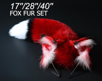 Red fox tail and ear set fox ear and tail cosplay wolf tail and ear cat tail cat ear anime cosplay kitten earsand tail kittenplay Halloween